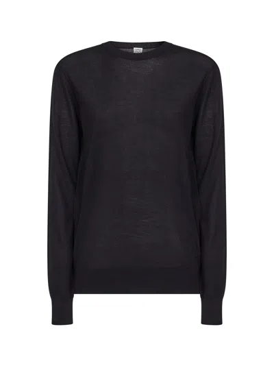 Totême Black Merino Wool And Silk Fine Knit Sweater In Black
