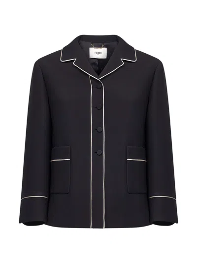 Fendi Women Black Wool And Silk Tailored Pajama-style Jacket In Multi