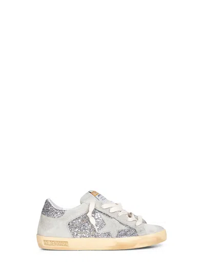 Golden Goose Super-star Suede And Glitter Upper Suede Star Glitter Heel Sneakers Silver In Multi