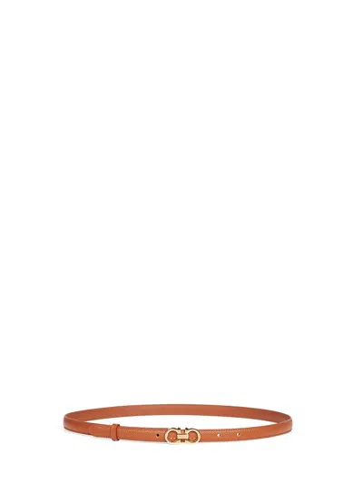 Ferragamo Women Beige Hammered Calfskin Gancini Belt In Orange