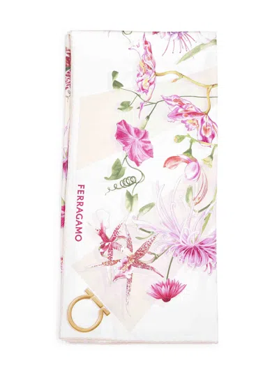 Ferragamo Gaia Print Silk Scarf In Orange