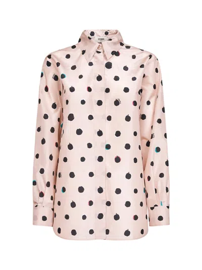 Fendi Pink Printed Silk Taffeta Shirt In Multi