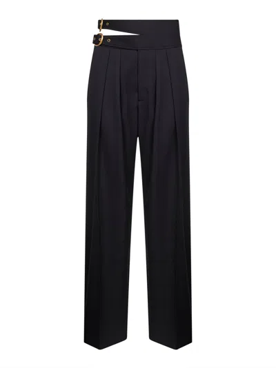 Chloé Black Grain De Poudre Wool Tailored Trousers In Multi
