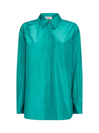 Fendi Light Blue Silk Taffeta Shirt In Multi
