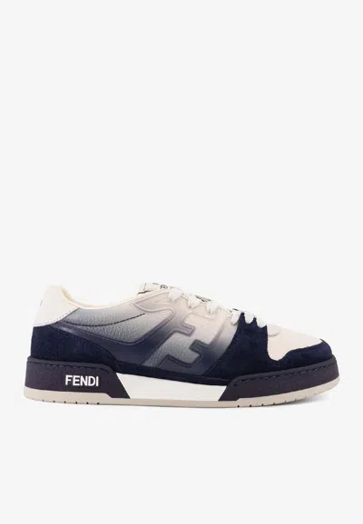 Fendi Match Sneaker In White Leather And Blue Suede Men In Animal Print