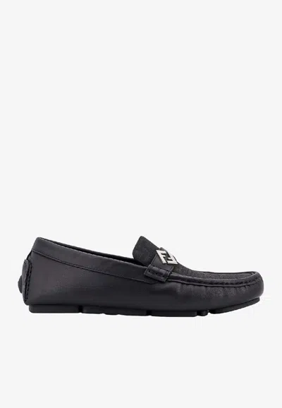 Fendi Round Toe Textured Leather Loafers In Multi