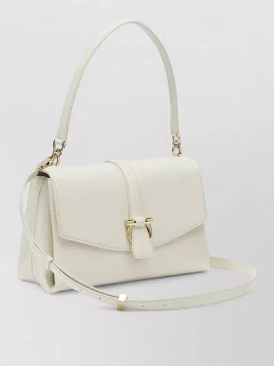 Ferragamo Leather Shoulder Bag With Flap Shoulder Bags White In White