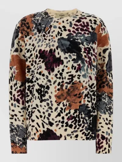 Fendi Wool And Cashmere Moth-print Pullover Clothing In Multi