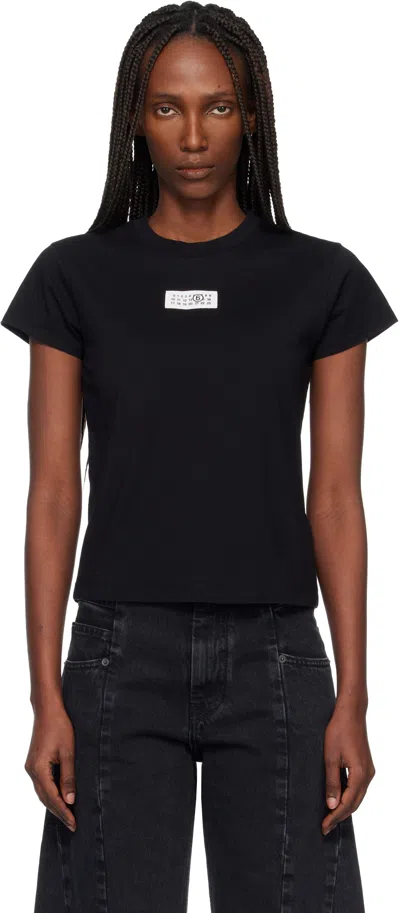 Mm6 Maison Margiela Crewneck T-shirt With Rectangular Applique And Design In Black