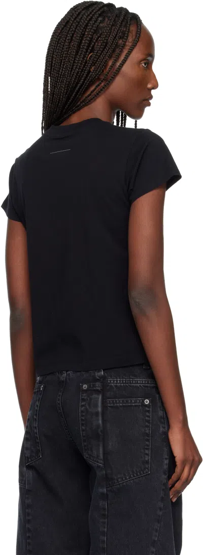 Mm6 Maison Margiela Crewneck T-shirt With Rectangular Applique And Design In Black