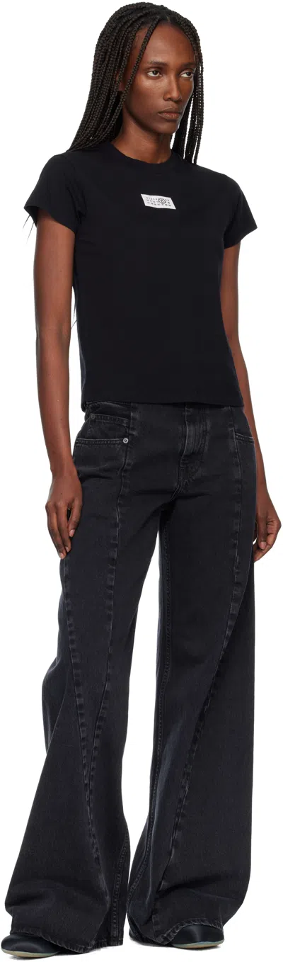 Mm6 Maison Margiela Crewneck T-shirt With Rectangular Applique And Design In Black