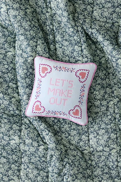 Urban Outfitters Cheeky Slogan Velvet Embroidered Throw Pillow In Let's Make Out At  In White