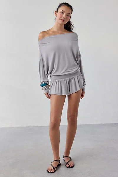 Out From Under Kiera Jersey Knit Off-the-shoulder Sleep Romper Top In Grey, Women's At Urban Outfitters In Gray
