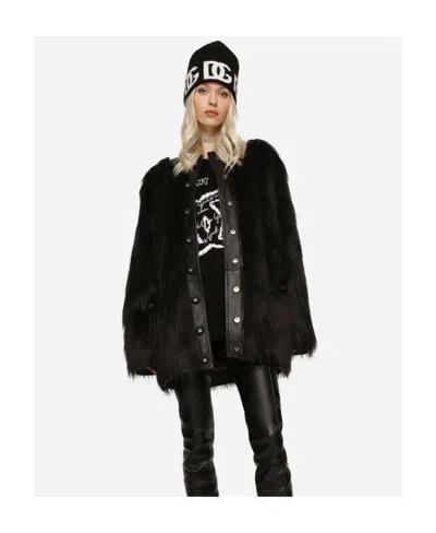 Dolce & Gabbana Cashmere Blend Ribbed Knit Logo Beanie In Black