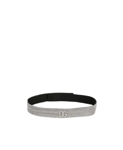 Dolce & Gabbana High-waist Crystal Mesh Belt In Gray
