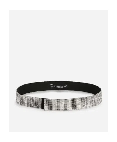 Dolce & Gabbana High-waist Crystal Mesh Belt In Gray