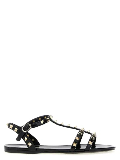 Valentino Garavani Rockstud Rubber Sandals Ankle Strap Design In Black