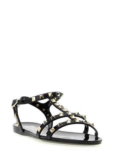 Valentino Garavani Rockstud Rubber Sandals Ankle Strap Design In Black