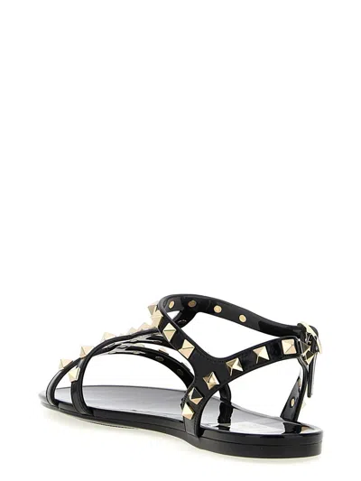 Valentino Garavani Rockstud Rubber Sandals Ankle Strap Design In Black