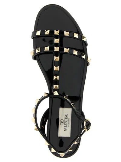 Valentino Garavani Rockstud Rubber Sandals Ankle Strap Design In Black
