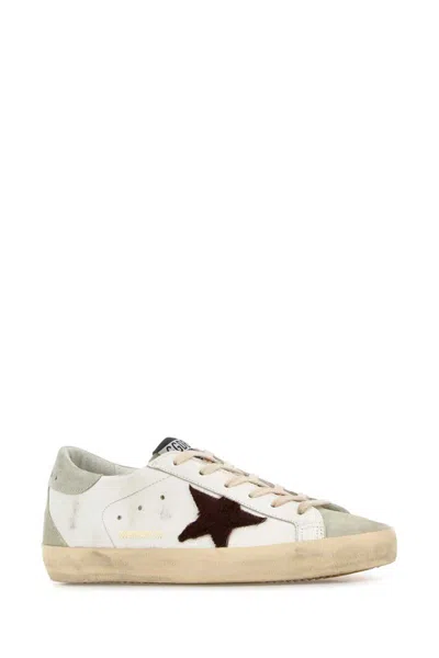 Golden Goose White Leather Sneakers In Animal Print