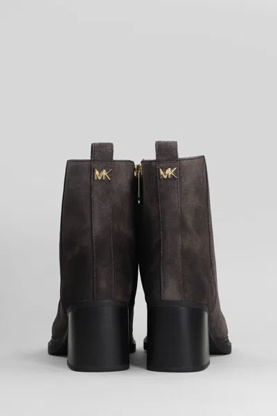 Michael Kors Lex Bootie High Heels Ankle Boots In Brown Suede In Brown