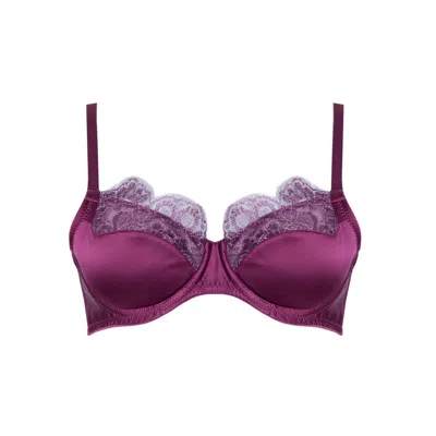 Emma Harris Women's Rochelle Luxury Balcony Bra In Winter Berry Silk With French Lace In Yellow