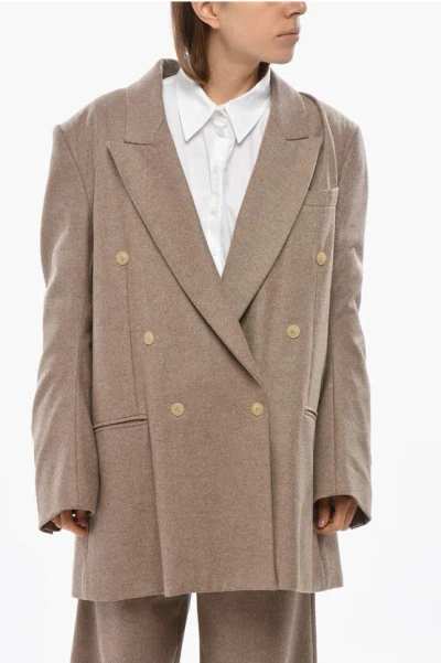 Niccolò Pasqualetti Double-breasted Virgin Wool Blazer With Peak Lapel In Gold