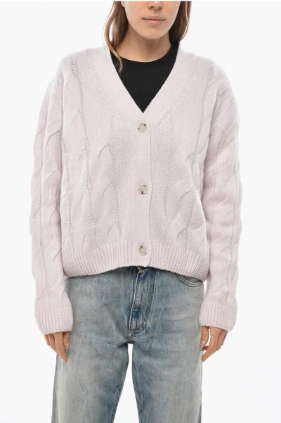 Allude Cable Knit Cashmere Blend Cardigan In Neutral