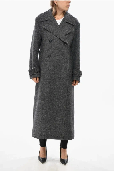Pinko Double-breasted Calice Wool Blend Coat In Gray