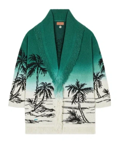 Alanui Wave Bloom Fringed Cardi-coat In Green