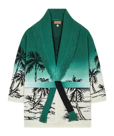 Alanui Wave Bloom Fringed Cardi-coat In Green