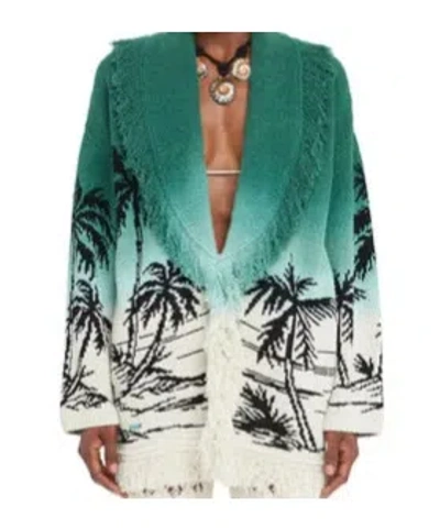 Alanui Wave Bloom Fringed Cardi-coat In Green