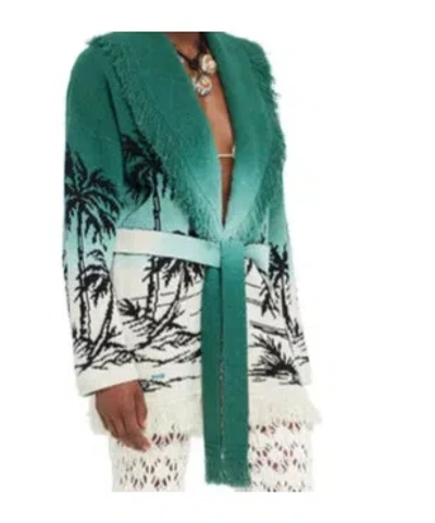 Alanui Wave Bloom Fringed Cardi-coat In Green