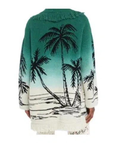 Alanui Wave Bloom Fringed Cardi-coat In Green