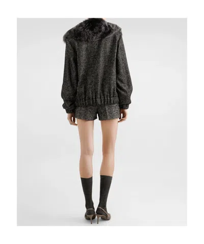 Dolce & Gabbana Herringbone Bomber Jacket Virgin Wool Blend In Black