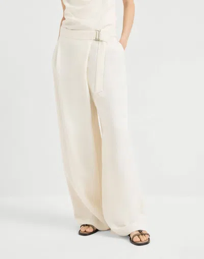 Brunello Cucinelli Women Ivory Fluid Twill Sartorial Wrap Trousers In White