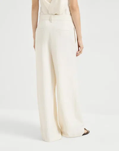 Brunello Cucinelli Women Ivory Fluid Twill Sartorial Wrap Trousers In White