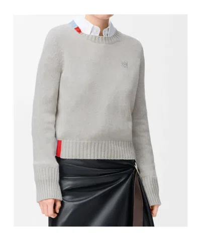 Loewe Anagram Embroidered Knitted Pullover In Neutral