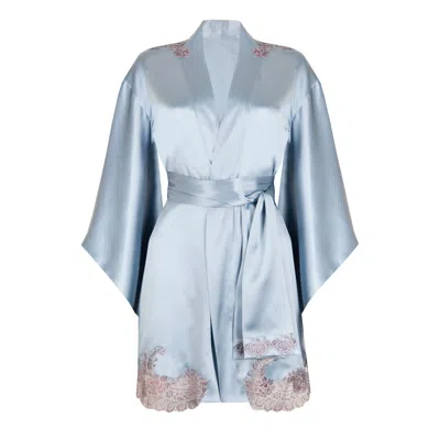 Emma Harris Women's Luxury Blue Silk Kimono Style Robe In Blue