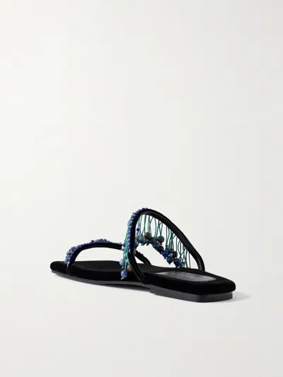 Dries Van Noten Tassel Beaded Velvet Sandals In Black