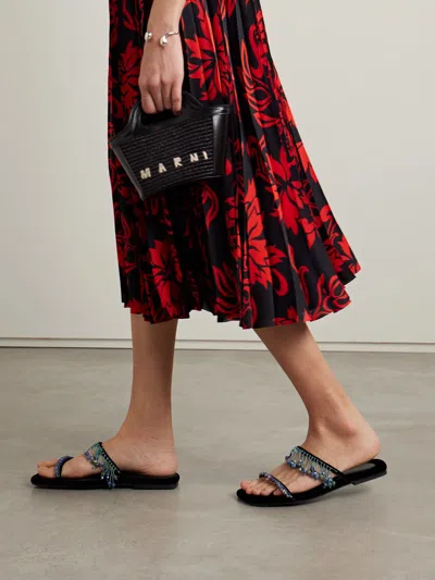 Dries Van Noten Tassel Beaded Velvet Sandals In Black