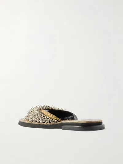Dries Van Noten Embellished Snake-effect Leather Slides In Multi