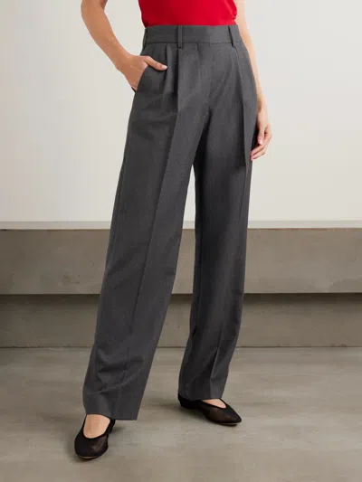 Blazé Milano Fox Pleated Wool-twill Straight-leg Pants In Black