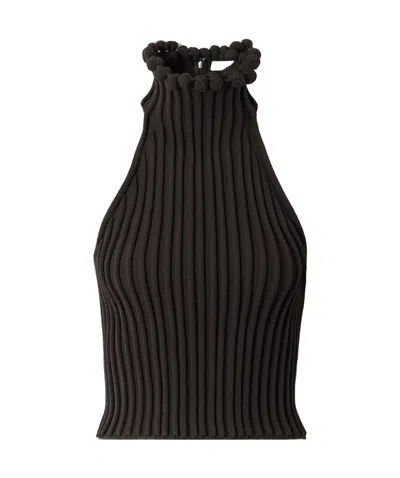 Alaïa Ribbed-knit Halter Top With Wavy Finish In Brown