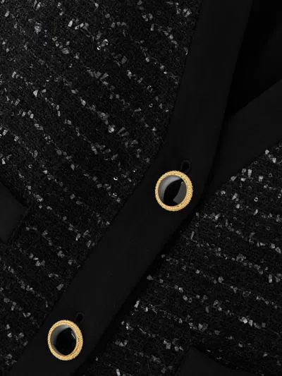 Alessandra Rich Black Sequin Tweed Midi Dress With Buttons In Black