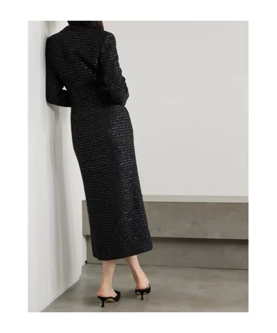 Alessandra Rich Black Sequin Tweed Midi Dress With Buttons In Black