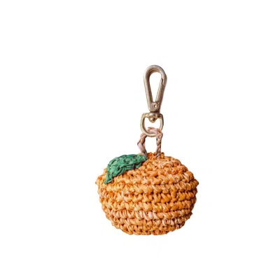 Likha Women's Citrus Burst Orange Raffia Bag Charm - Handmade Keychain In Orange