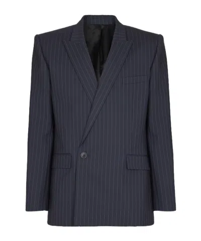 Balmain Wool Pinstripe Blazer In Blue
