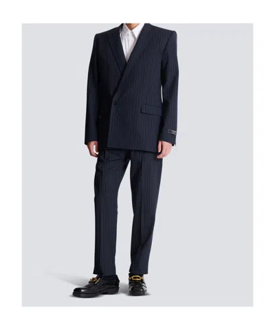 Balmain Wool Pinstripe Blazer In Blue